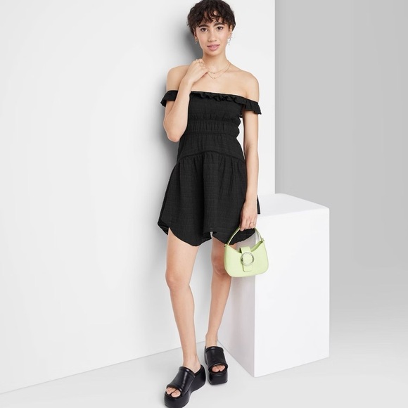 Wild Fable Black Ruffle Strapless Convertible Gauze Mini Dress XS - Picture 3 of 4